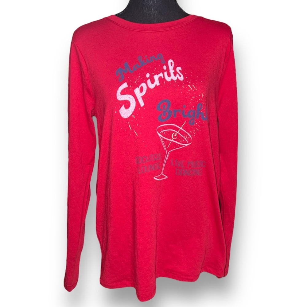 Sonoma “Making Spirits Bright” Women’s Long Sleeve Christmas Top, Med, Red, NWT